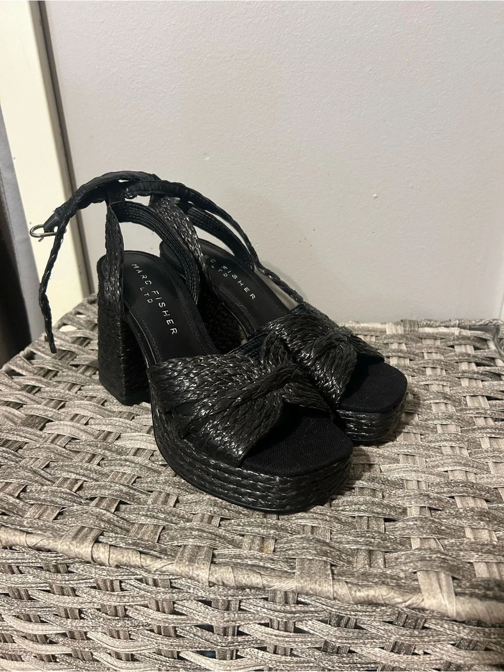 Marc Fisher Black Braided Platform Block-Heel Sandals